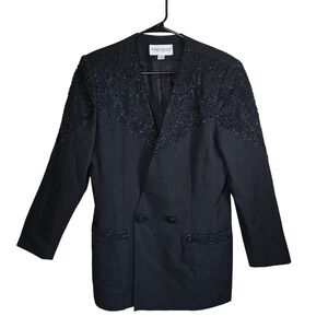 Vintage John Meyer of Norwich Black Beaded Double Breasted Blazer Jacket Size 10